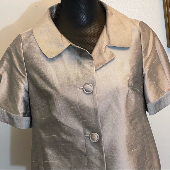 Ann Taylor Loft Womens Cropped Evening Jacket Petite 8 Silver Short Sleeves - Picture 8 of 9